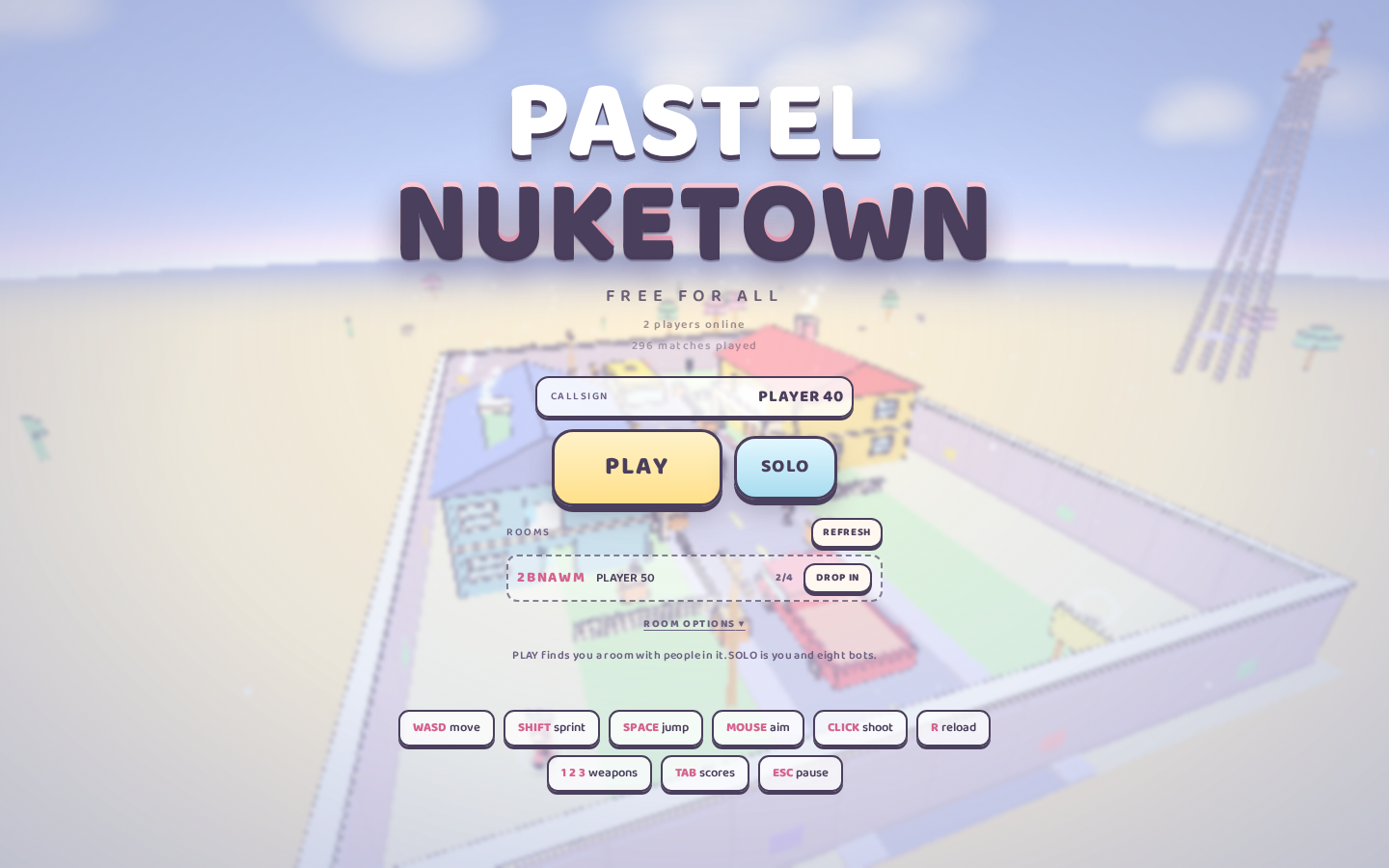 Pastel Nuketown game menu